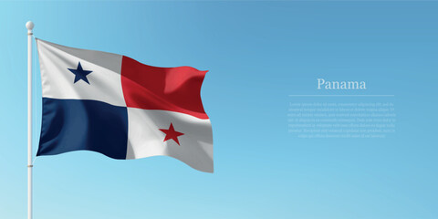 Waving Flag of Panama Against Clear Blue Sky Copyspace