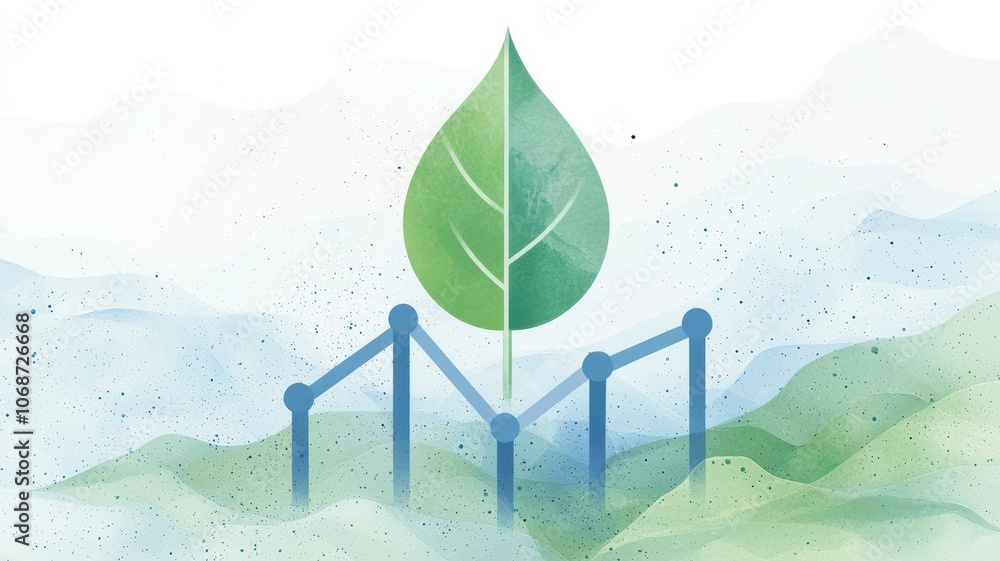 Poster leaf icon on digital interface with progress graph