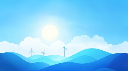 Digital Wind Turbines Against Blue Sky