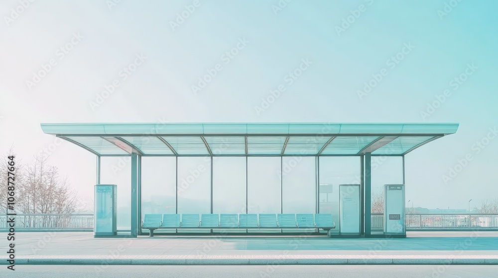 Poster minimalist bus stop design in soft colors