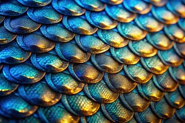 Iridescent Blue Gold Scales Closeup Texture