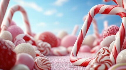 Candyland fantasy with vibrant peppermint swirls and sugary delights, AI
