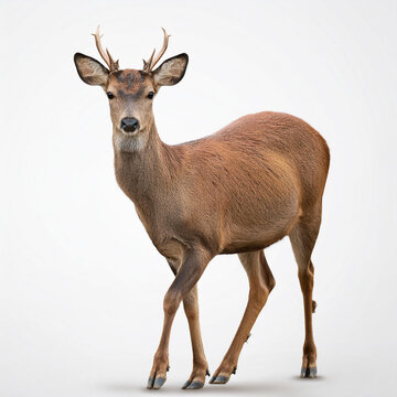 biche, cerf, animal, faune, faon, mammif&egrave;re, nature, sauvage, , brun, gazon, cabrer, isol&eacute;, jeune, b&eacute;b&eacute;, blanc, fond blanc, debout, chevreuil, vert, bois, ext&eacute;rieur