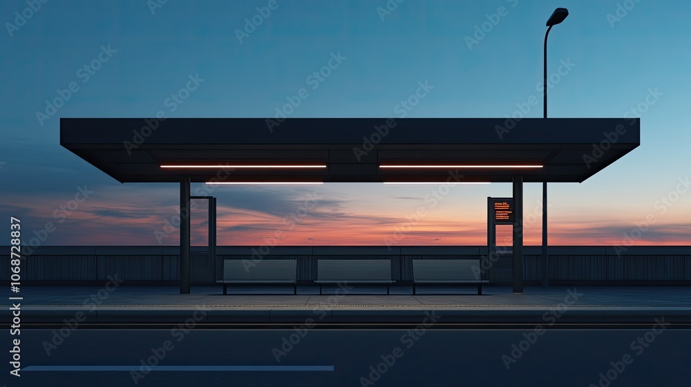Poster tranquil bus stop at dusk with soft lighting