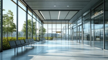Fototapeta premium Modern Interior of an Airport Terminal Hallway