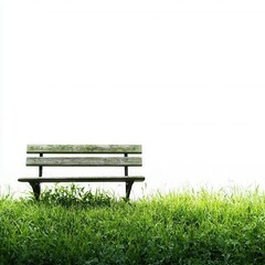 Fototapeta premium Wide shot of a park bench, isolated on solid white background, outdoor relaxation