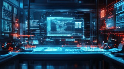 Futuristic Control Room with Digital Interfaces