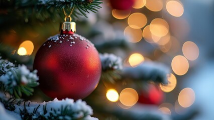 christmas tree decorations on red background