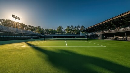 Fototapeta premium A Pause in the Action: The Humble Tennis Ball, Center Stage on a World-Famous Court