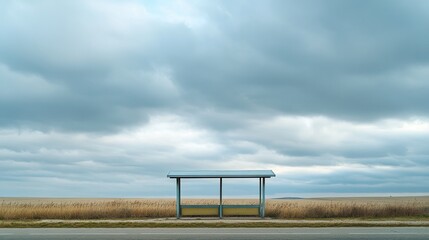 Obraz premium Solitary Bus Stop Under Dramatic Sky