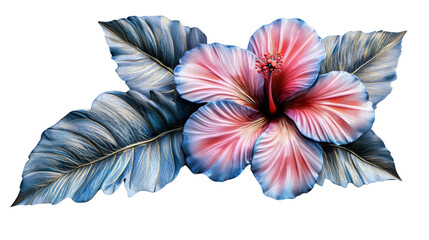 Vibrant Hibiscus Flower with Tropical Leaves Design