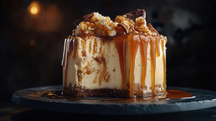 Elegant Caramel Cheesecake with Dripping Sauce