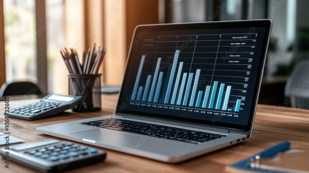 Aufkleber data analysis on laptop with charts and graphs