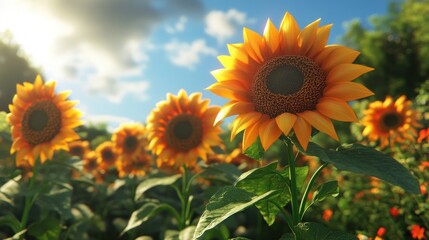 Fototapeta premium Sunflowers Basking in the Golden Hour