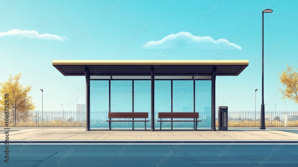 Poster modern bus stop with clear sky background