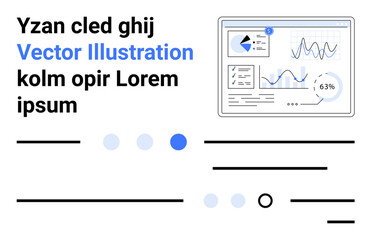 Computer screen with analytical graphs, pie chart, and statistics. Ideal for marketing, data analysis, business reports, SEO, dashboard design, tech presentations, and websites. Landing page