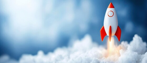 A vibrant rocket soaring through clouds, symbolizing innovation, exploration, and the excitement of space travel.