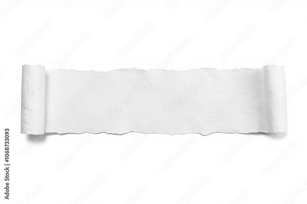 Poster blank torn paper scroll on white background for creative design and textured projects.