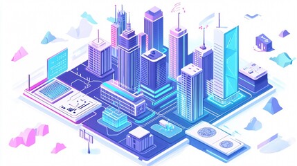 Futuristic Smart City Isometric Illustration