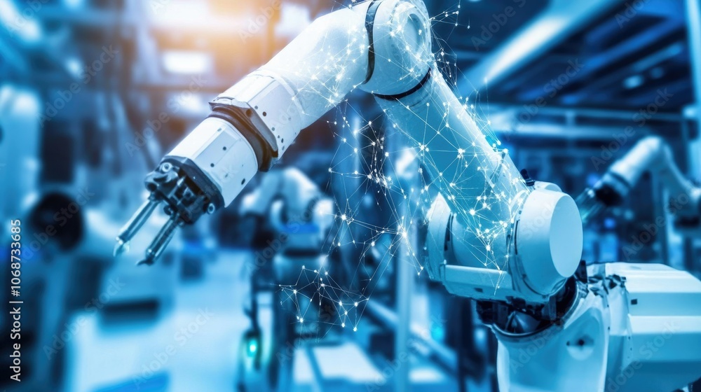 Poster advanced robotic arm in high-tech environment