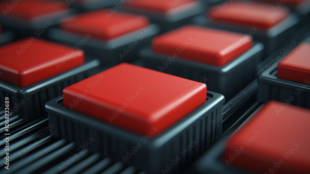 Fototapete a close-up view of red buttons on a black panel, highlighting their glossy finish and tactile design