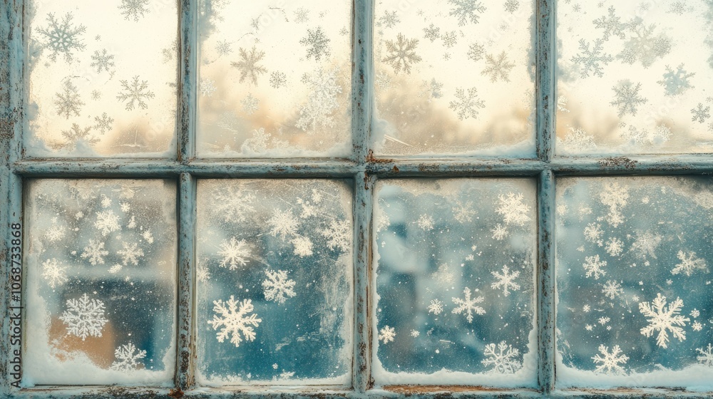 Poster frosted window with snowflake patterns
