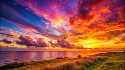 Minimalist sunset photography captures the serenity of a seascape bathed in golden hour light.