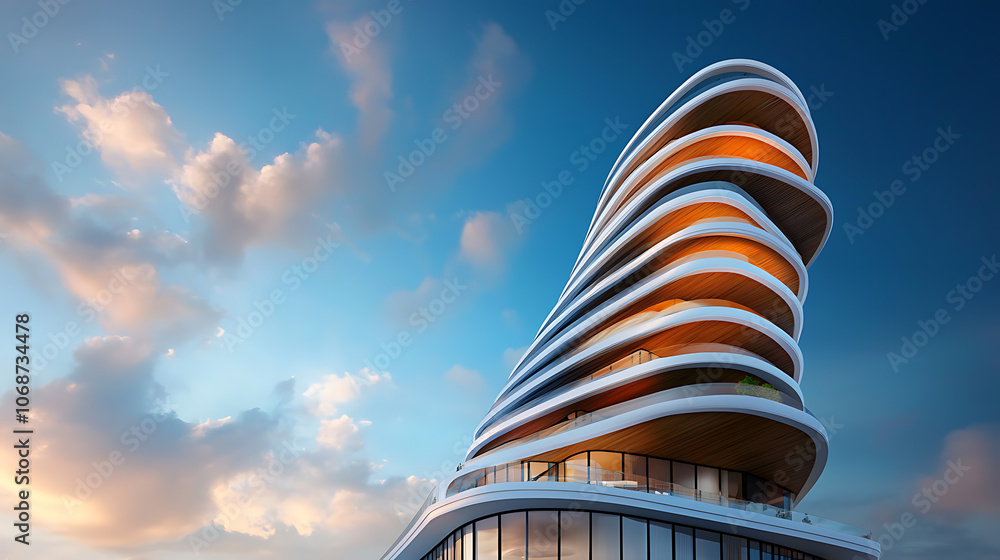 Poster explore the integration of innovative architecture and technology in sustainable urban skylines