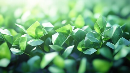 Obraz premium Low Poly Green Leaves with Soft Sunlight