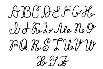 Decorative Handwritten Script Alphabet in Black on White Background