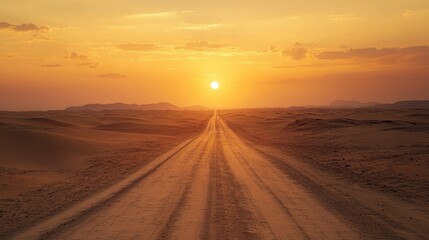 Serene Desert Road at Sunset Moment