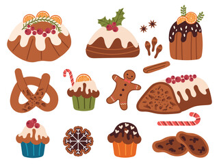 Set of Christmas elements. Christmas baking, in different variations. Cozy home evenings