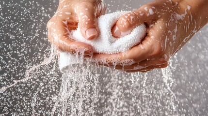 Close-Up of Hands Wringing Out Wet Cloth
