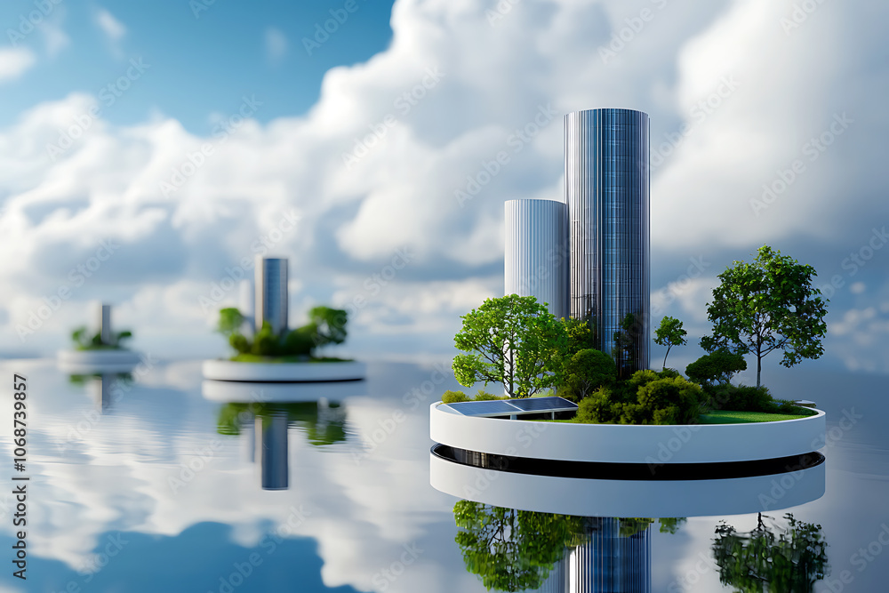 Poster innovative floating energy-generating platforms transform urban skylines with sustainable architectu