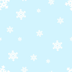 Light blue seamless pattern, background with white snowflakes creating a winter atmosphere 