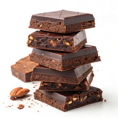 Pieces of dark chocolate bar isolated on white,Chocolate thins with white cream filling isolated on white