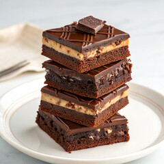 Pieces of dark chocolate bar isolated on white,Chocolate thins with white cream filling isolated on white