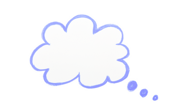 Hand drawn empty cloud speech bubble shape color pencil on transparent background for design in your work business concept.