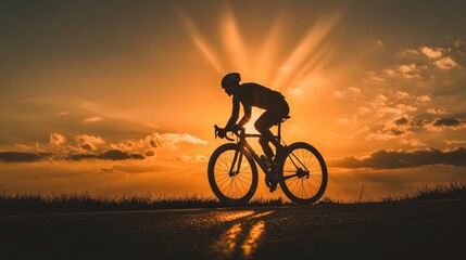 Obraz premium Silhouette of Cyclist Against Vibrant Sunset