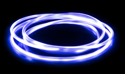 Abstract blue light trails in a circle shape.