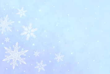 冬のフレーム背景　雪の結晶　素材　寒中見舞い　飾り　枠　雪景色　冬景色　降雪　キラキラ　おしゃれ　シンプル　優しい　抽象的　ポスター