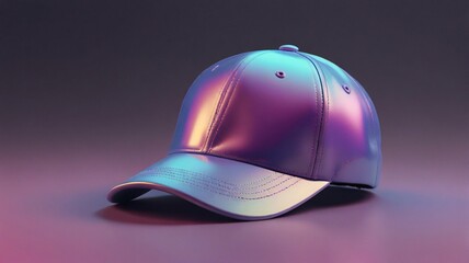 Fototapeta premium Neon Gradient Baseball Cap, iridescent purple-teal, 3D render V4