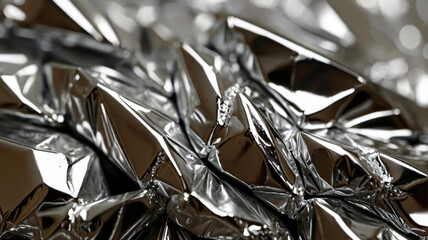 close up crumpled aluminum foil texture background, abstract pattern of tinfoil, copy space