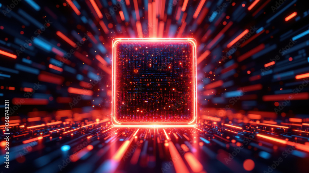 Poster cybersecurity graphic with circuit board and digital effects.