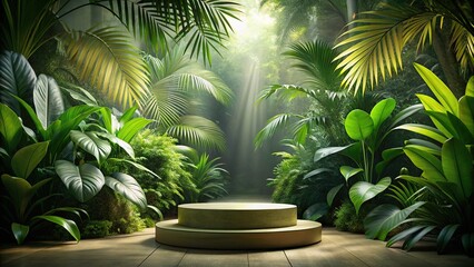 Fototapeta premium Tropical Forest Podium Product Presentation AI Photography