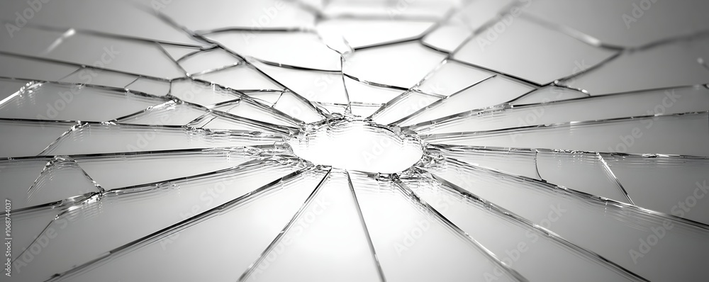 Poster shattered mirror reflection - jagged edges and scattered glass shards from sudden impact capturing c