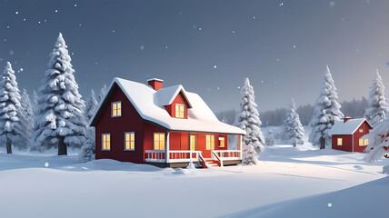 Naklejka premium Traditional happy Christmas decoration house Santa claus village tree season celebration snow house winter landscape.