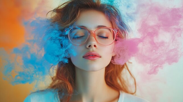 colors and feelings with a young woman white background