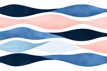 Fototapeta premium Abstract watercolor painting of wavy lines in shades of blue and pink on a white background.