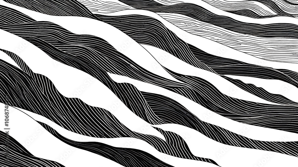 Poster abstract black and white wave pattern with subtle color accents.